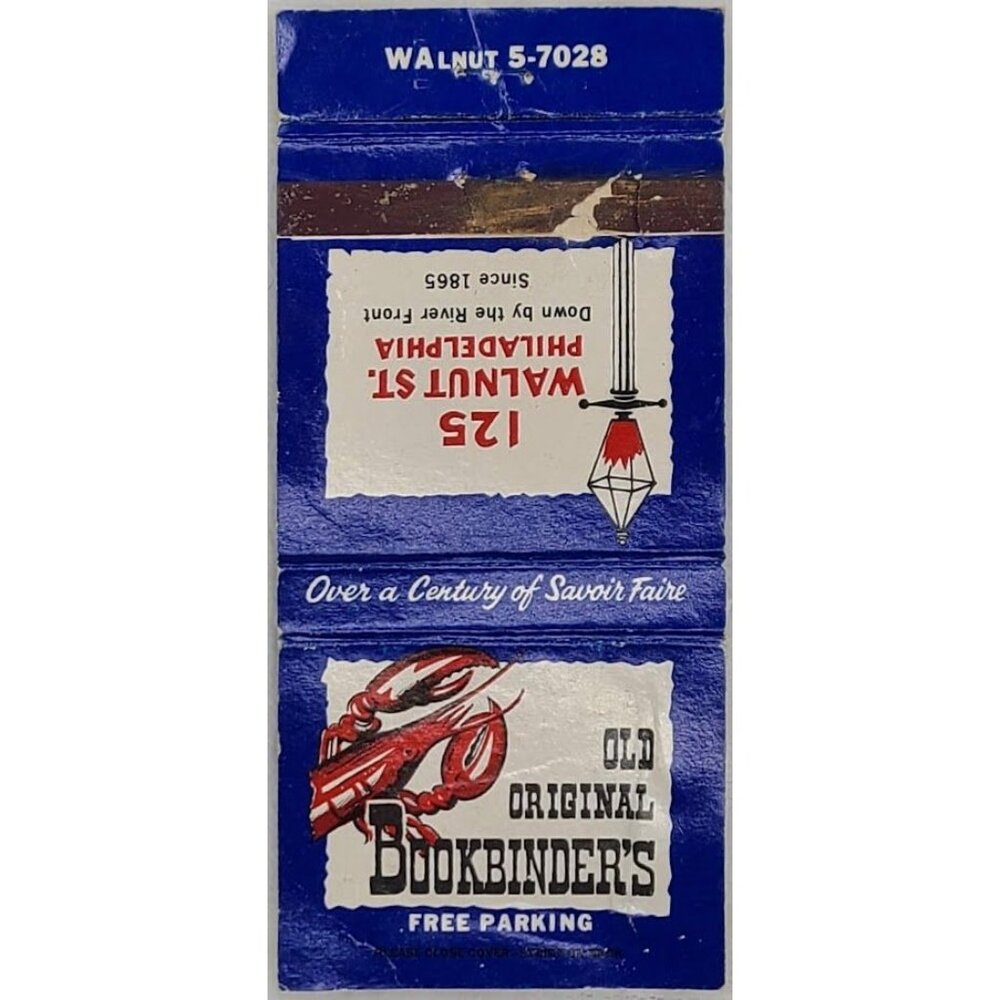 Matchbook Cover Old Original Bookbinders Seafood Restaurant Philadelphia PA